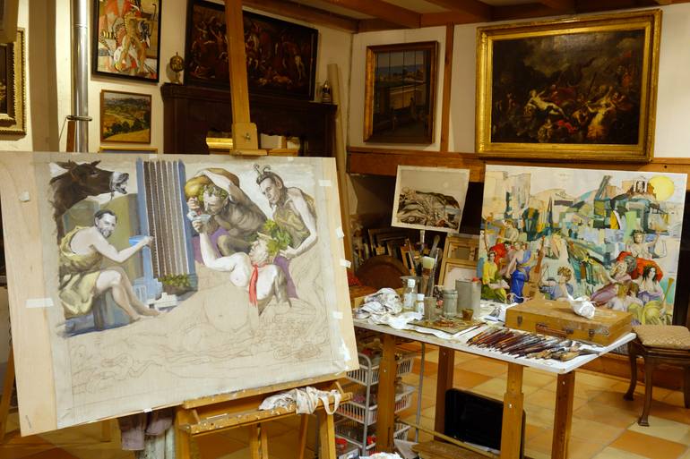 Original Baroque Humor Painting by Gilles Chambon