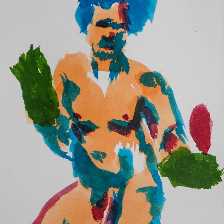 Original Abstract Expressionism Men Drawing by Yuliya Canavaggio