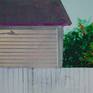 This acrylic painting measures 17”h” x 19”w x 1”d. It’s painted on canvas and and sold unframed. Like most of my architectural works, this painting is about light and shapes. The composition is simple and formal. The mood is created by the low afternoon light casting long shadows on this mundane nondescript clapboard house.