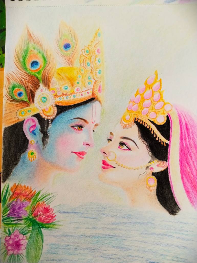 Radha Krishna Drawing With Pencil Colour