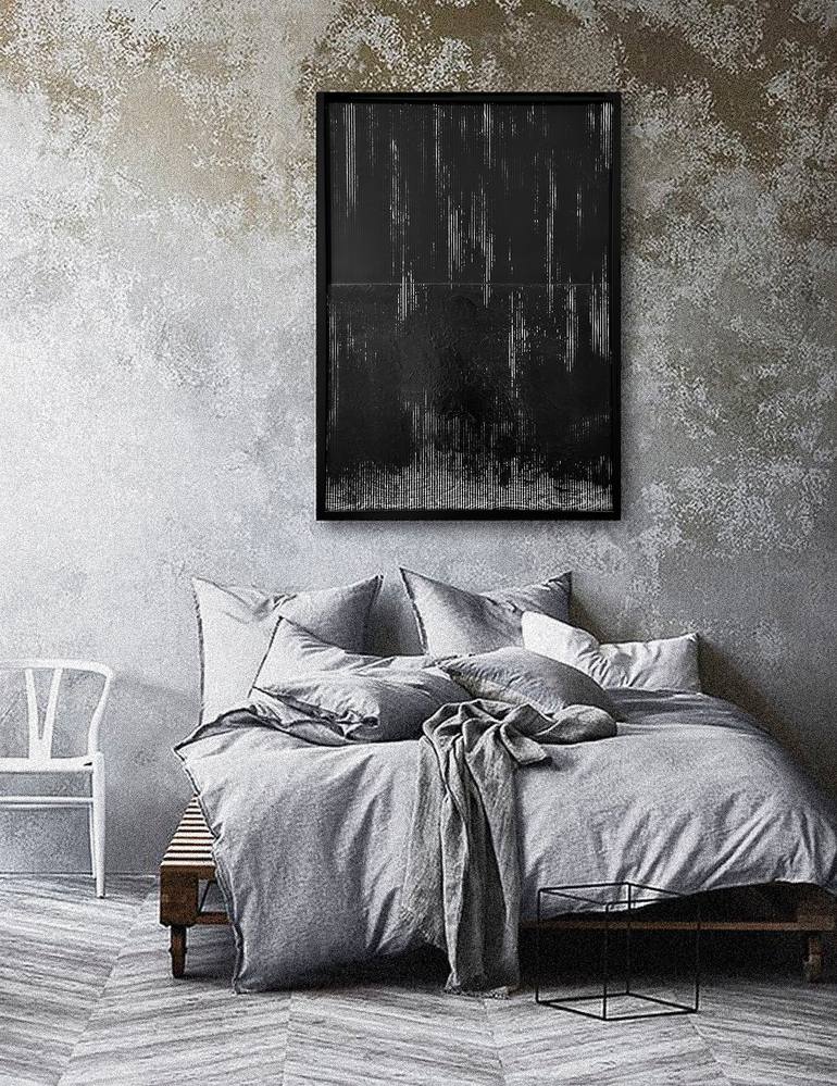 Original Black & White Abstract Painting by Arta Ozola-Jaunaraja