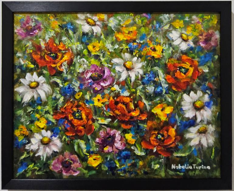 Original Landscape Painting by Natalia Turina | Abstract Expressionism Art on Canvas | Vibrant Field of Flowers