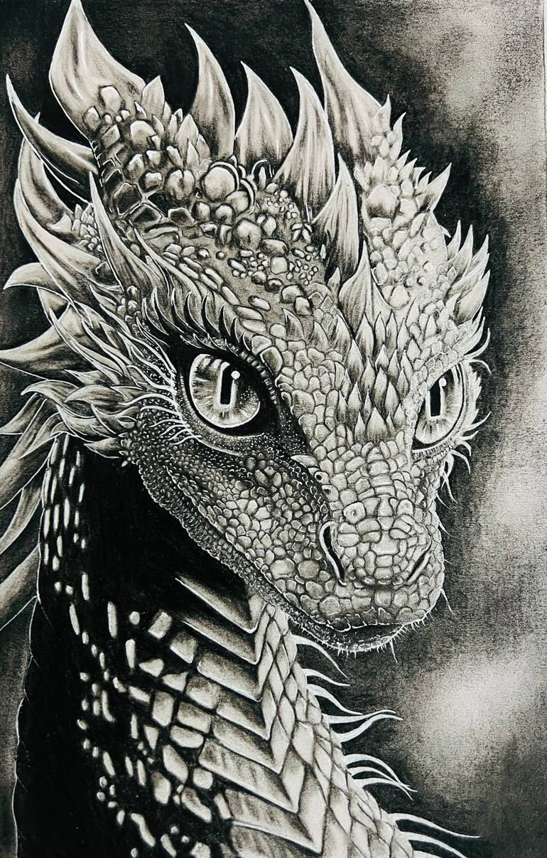 Original Fantasy Drawing by The Capricorn Spell | Realism Art on Paper | The Little Dragon - Hyper-Detailed Pencil Drawing