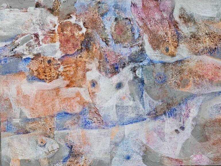 Afterimage. Textured abstract painting neutral tones, framed Original Painting by tatiana hellum