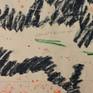Named after my Taiwanese room-mate in Chicago when I was at The Art Institute of Chicago in 2008. The idea of the journal painting is to make large paintings more personal and intimate, more enveloping. There is a lot of handwritten text that is just me journaling on the surface. Because the piece is so big it is impossible for me to photograph it at my home, so I have stitched together several photographs to show the whole piece of art.