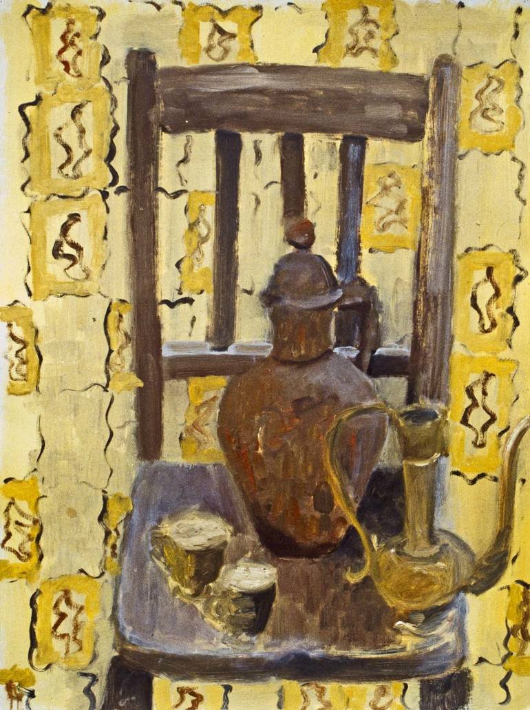 Chair still life with yellow curtain Painting by Keren Souzakohn ...