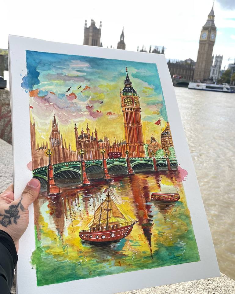 Original Color Field Painting Cities Painting by Dionel Parra