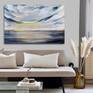 An ethereal, impressionist seascape with gold leaf accents that capture and play with the light. Tiny, subtle, gold stars twinkle in the sky. Positively dreamy. Signed on the back.

30" x 48" x .675" acrylic on gallery-wrapped canvas w/staples in the back.