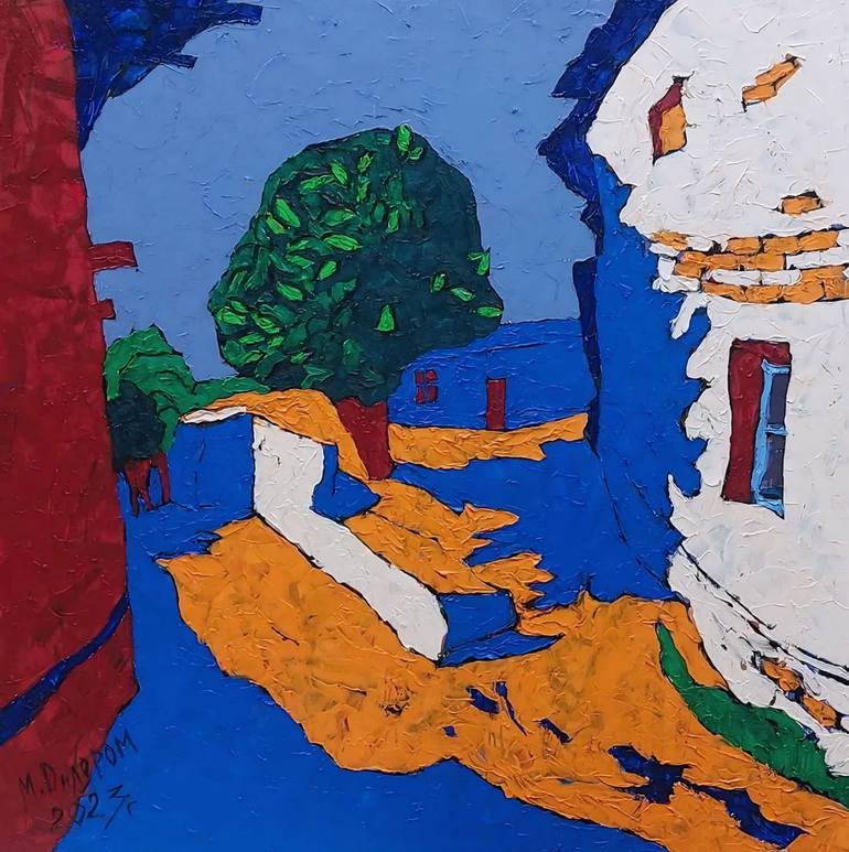 Original Architecture Mixed Media by Aigerim Bekkali | Abstract Art on Canvas | Author: Dilorom Mamedova. Title: "Light and Shadow", oil painting
