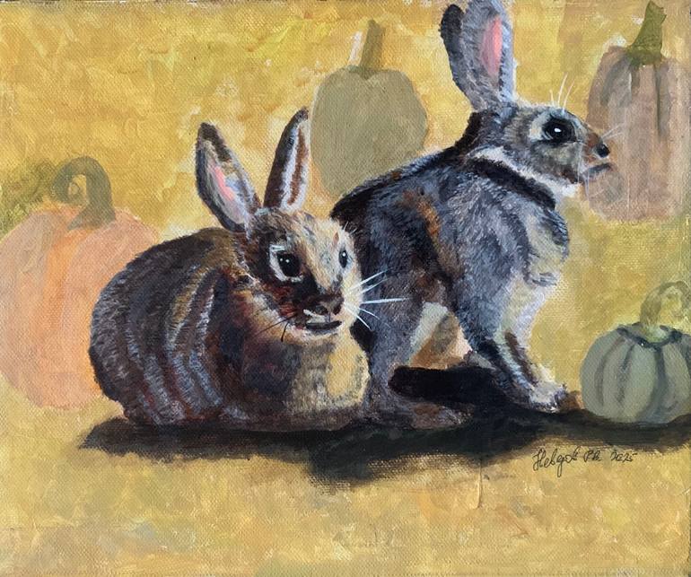 Rabbits and pumpkins Painting by Gleb Neverov | Saatchi Art