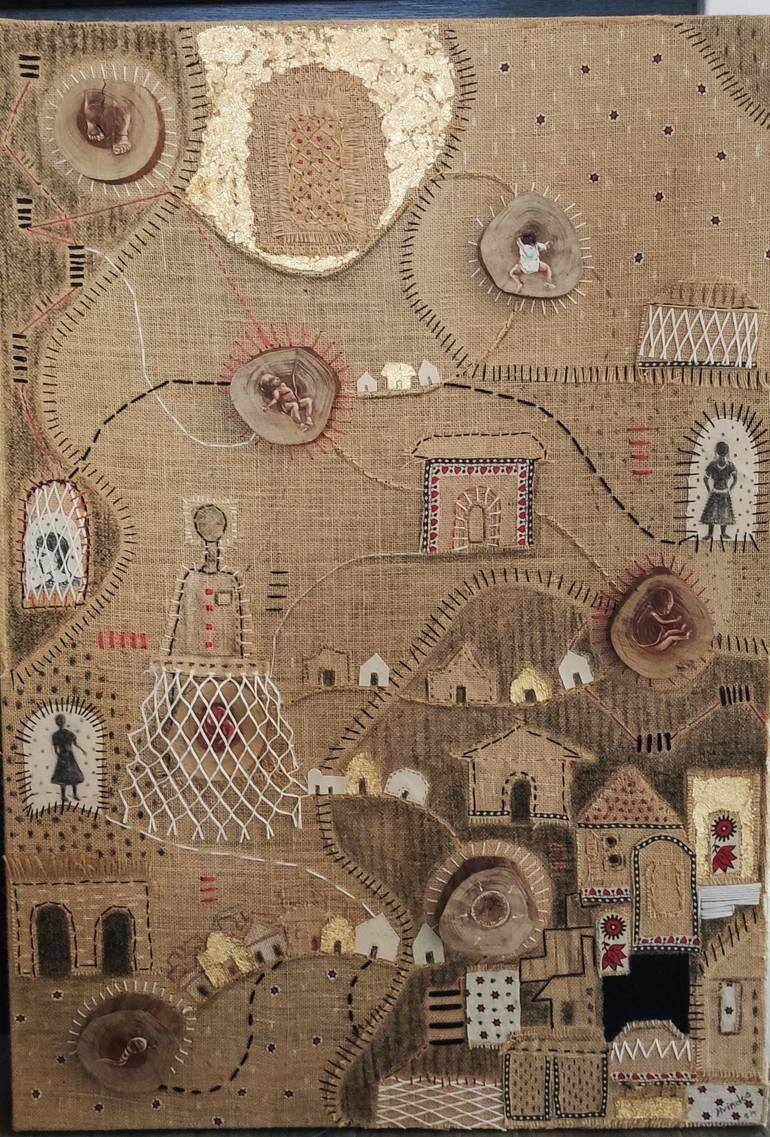 Original Time Mixed Media by Asvind Dookhorun  Contemporary Art on Fabric  Golden Path