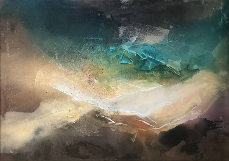 Original Abstract Painting by Madalina Salca | Abstract Art on Canvas | Atardecer junto al mar (Sunset by the sea)