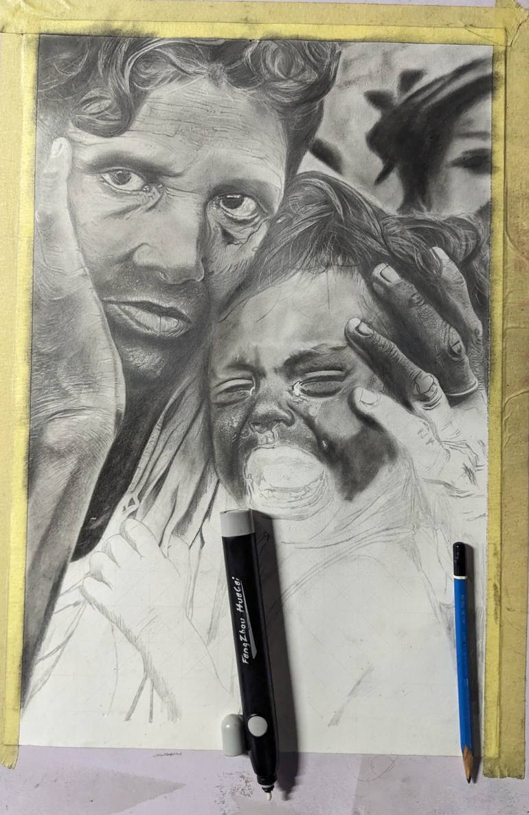 Original Black & White Rural Life Drawing by Dhananjaya Dilshan