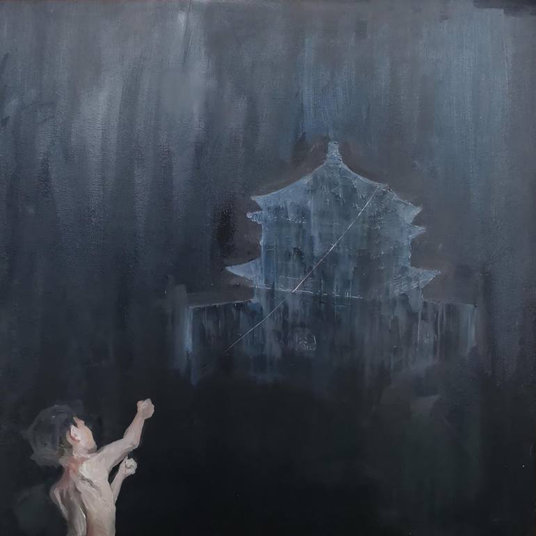 Original Architecture Painting by Rusheng Han | Contemporary Art on Linen | Bell and Drum Towers
