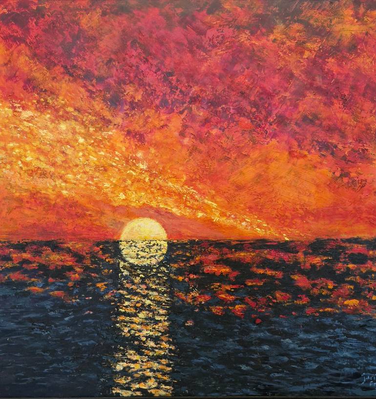 Original Seascape Painting by Janis Fry | Expressionism Art on Other | Sunset over The Sea