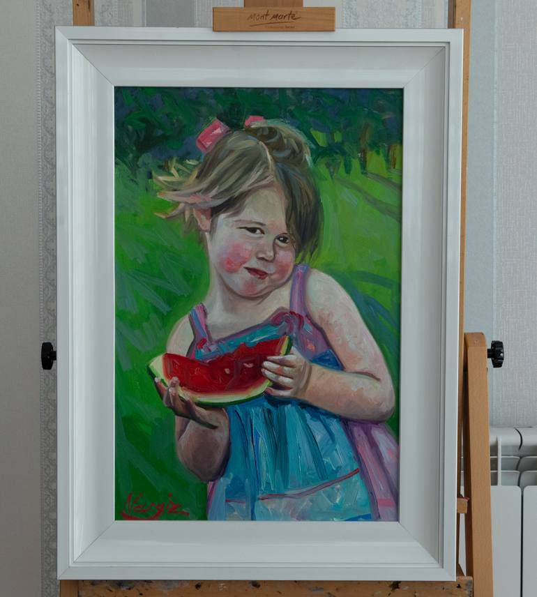 Original Impressionism Children Painting by Nargiz Guliyeva
