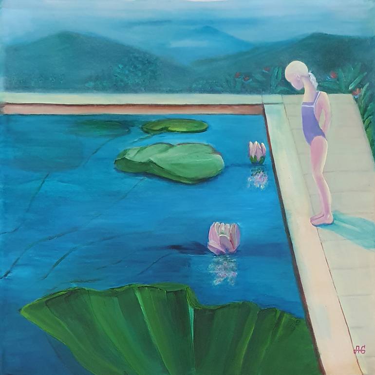 Original Children Painting by Galyna Antonenko | Figurative Art on Canvas | The Girl and the Secret of the Blooming Lotus.