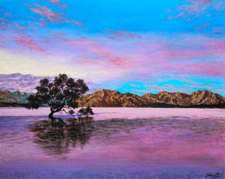 Original Landscape Painting by Zoltan Magyar | Contemporary Art on Canvas | Tree In The Lake