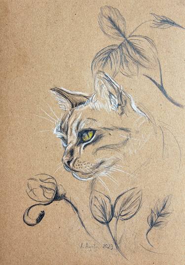Original Fine Art Cats Drawings by Amelia Augustyn