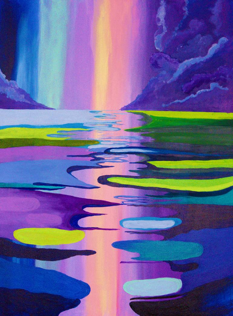 Surreal River Landscape – Dreamlike Acrylic Painting Original Painting by angelina swan