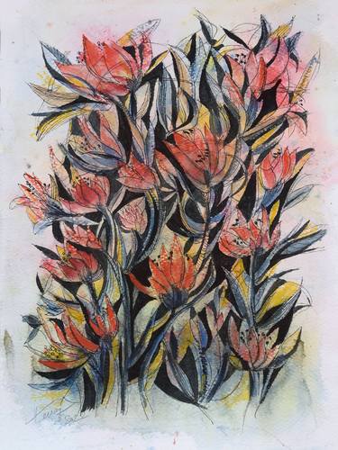 Print of Floral Paintings by Aniko Hencz