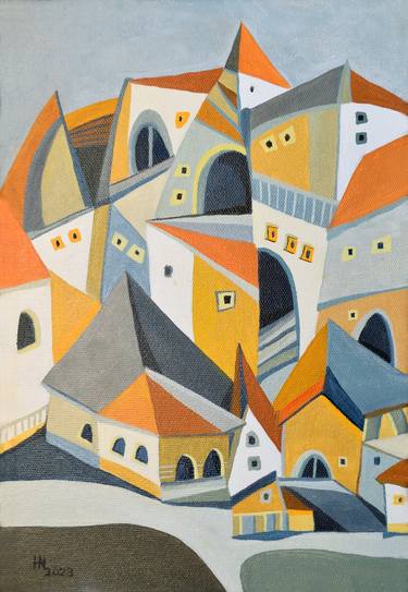 Original Cubism Architecture Paintings by Aniko Hencz