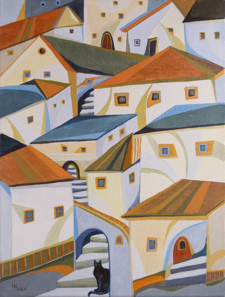 Original Architecture Painting by Aniko Hencz | Abstract Expressionism Art on Canvas | The Guardian of the City
