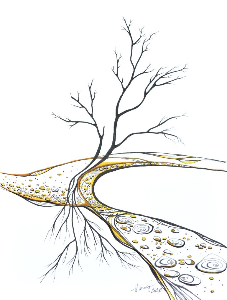 Original Abstract Drawing by Aniko Hencz | Abstract Art on Paper | The Tree of Hope