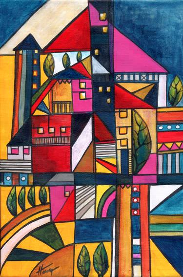 Print of Abstract Cities Paintings by Aniko Hencz