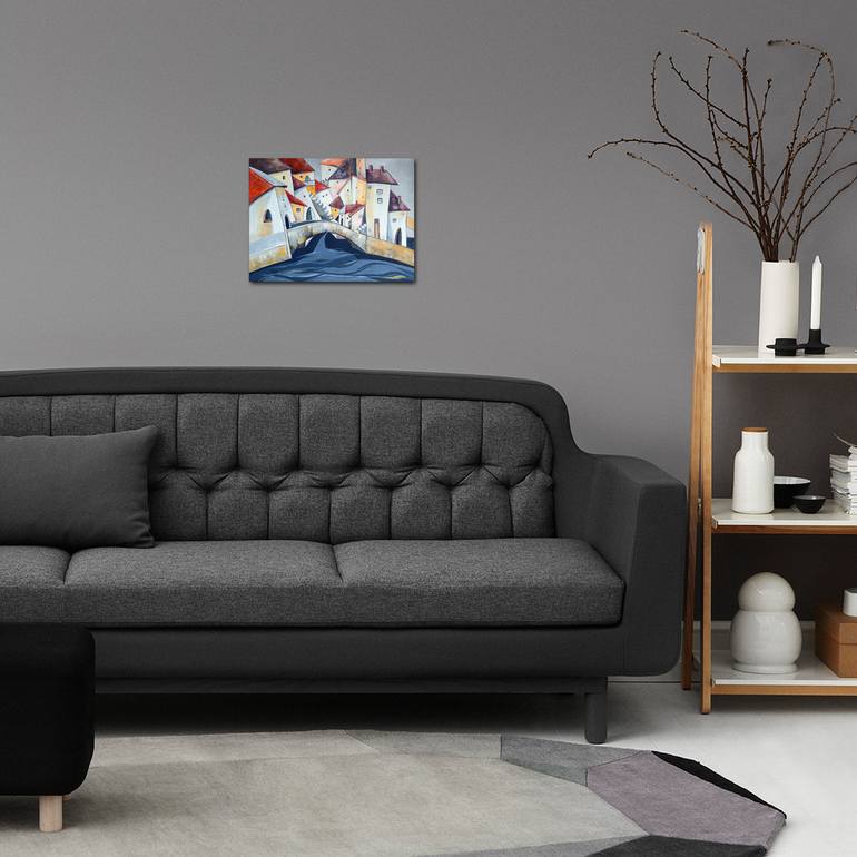 Original Abstract Architecture Painting by Aniko Hencz