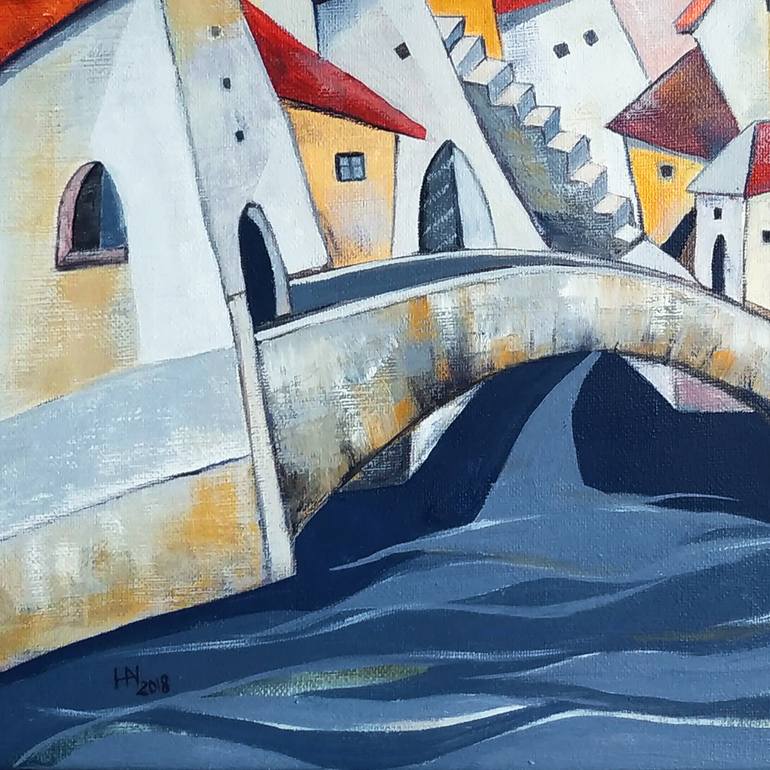 Original Abstract Architecture Painting by Aniko Hencz