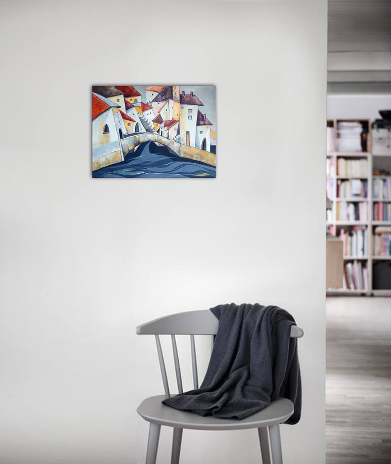 Original Abstract Architecture Painting by Aniko Hencz