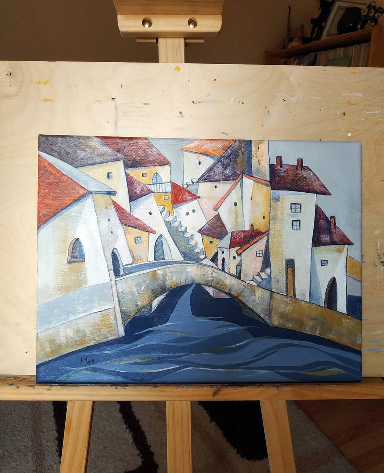 Original Abstract Architecture Painting by Aniko Hencz