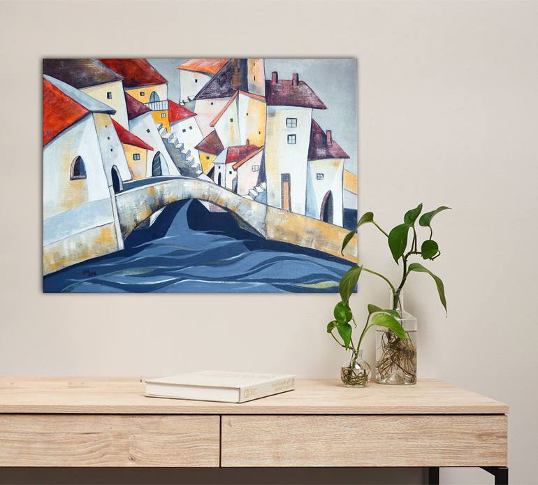Original Abstract Architecture Painting by Aniko Hencz