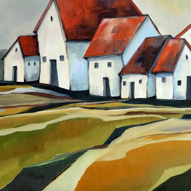 Original Cubism Landscape Painting by Aniko Hencz
