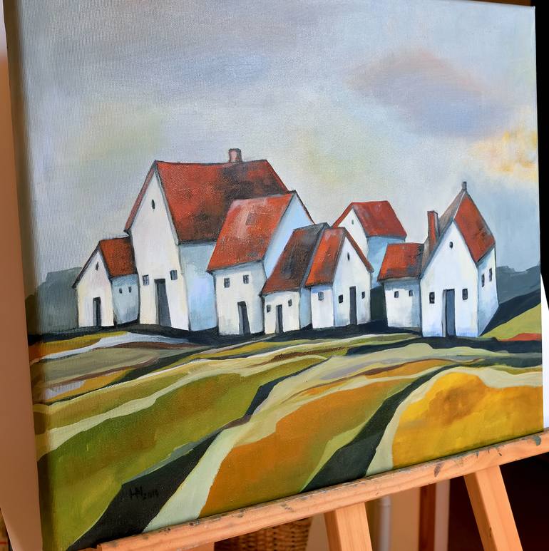 Original Cubism Landscape Painting by Aniko Hencz