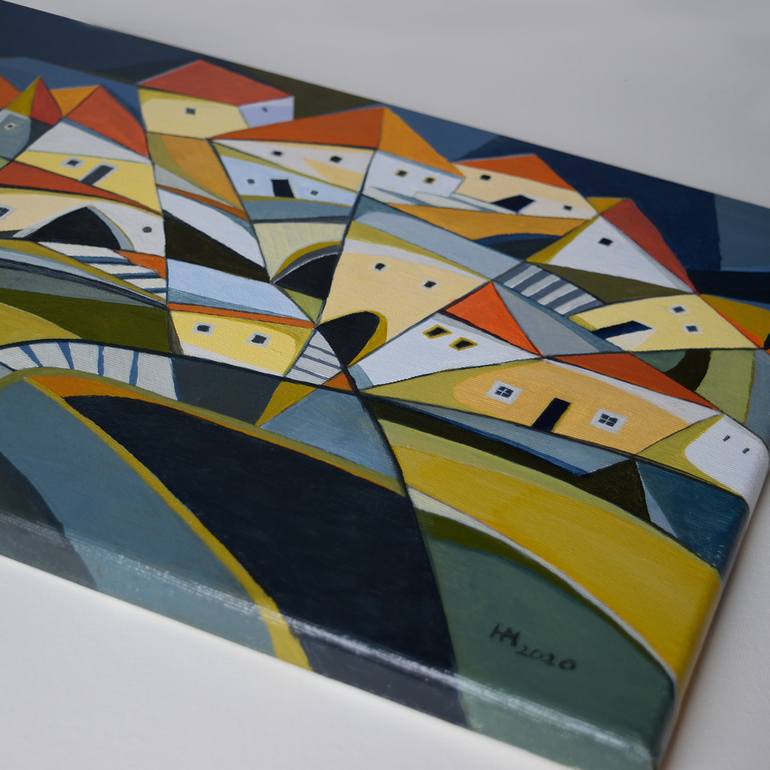 Original Abstract Cities Painting by Aniko Hencz 