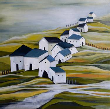 Original Cubism Landscape Paintings by Aniko Hencz