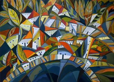 Print of Cubism Landscape Paintings by Aniko Hencz