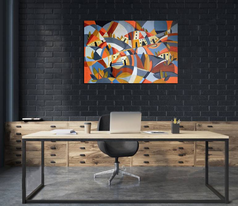 Original Abstract Cities Painting by Aniko Hencz