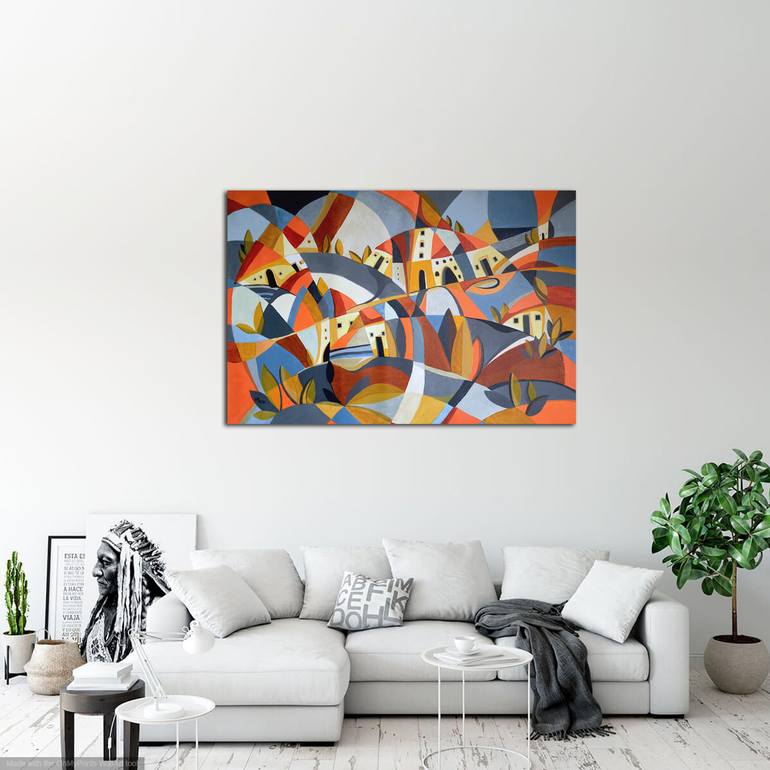 Original Abstract Cities Painting by Aniko Hencz