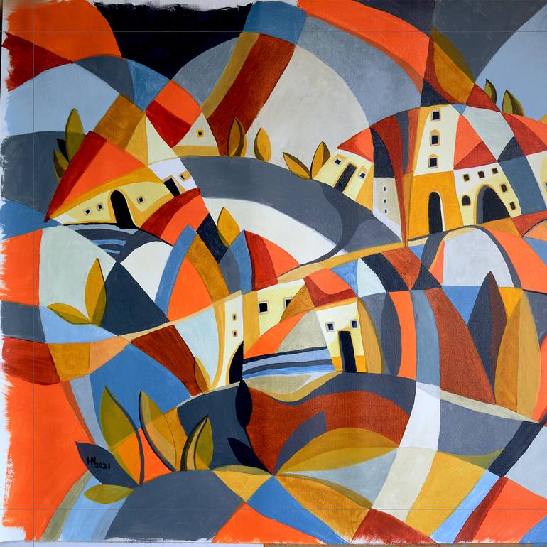 Original Abstract Cities Painting by Aniko Hencz