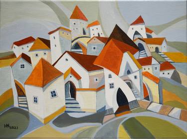 Print of Cubism Cities Paintings by Aniko Hencz