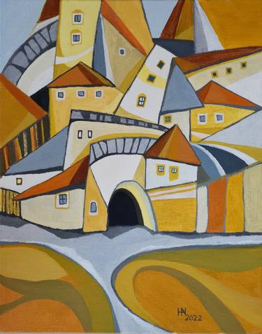 Original Cubism Cities Paintings by Aniko Hencz