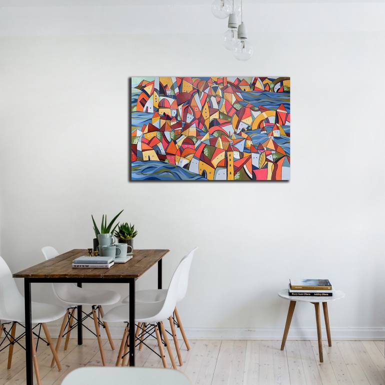 Original Abstract Expressionism Geometric Painting by Aniko Hencz 