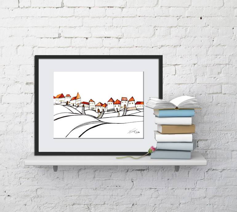 Original Cubism Cities Drawing by Aniko Hencz