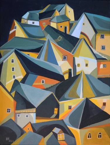 Original Cubism Cities Paintings by Aniko Hencz