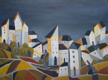 Original Cubism Cities Paintings by Aniko Hencz