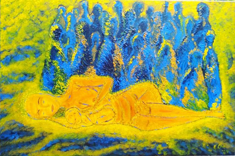 A Motherhood from the “Loneliness” Series Original Painting by tetiana chervinska