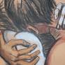 Original unique contemporary figurative charcoal and pastel drawing on paper, unframed. Image of an embraced couple in love. Size 33" x 23.5" (84 cm x 60 cm). Certificate of Authenticity. Delivered rolled into a mailing tube.